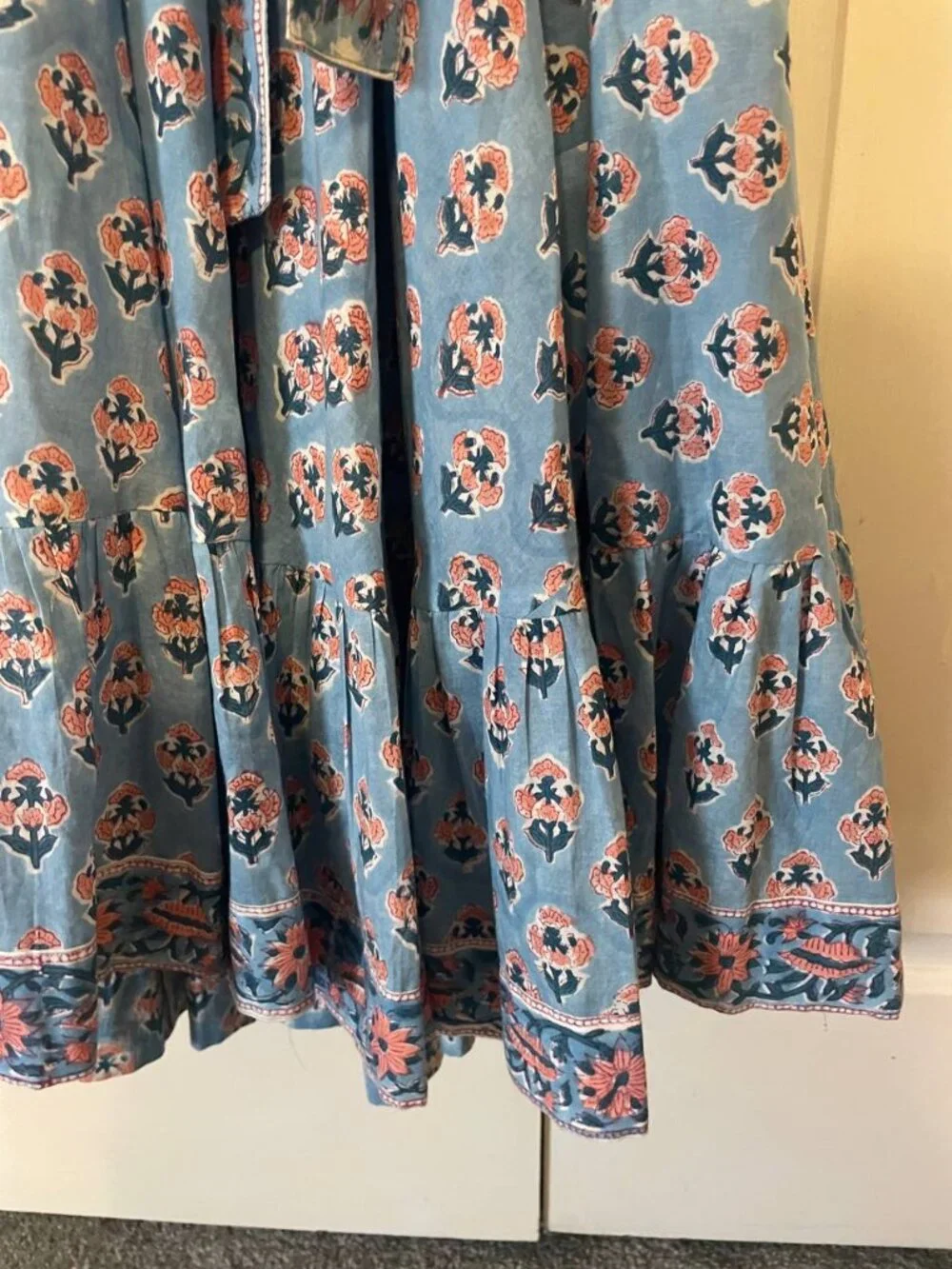 Marea Cotton blue floral Print Baloon Sleeve House dress Maxi Dress Sz 3 large - Picture 7 of 8